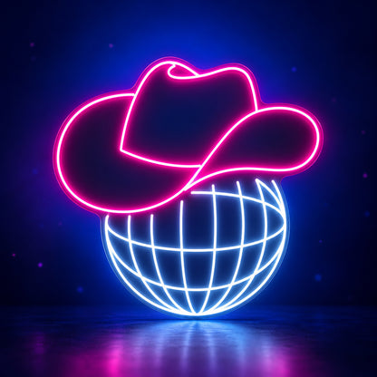 Cowboy Hat Disco Ball LED Neon Sign - advertising view