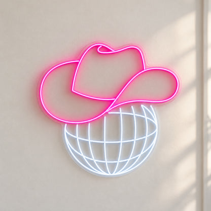 Cowboy Hat Disco Ball LED Neon Sign - natural light view
