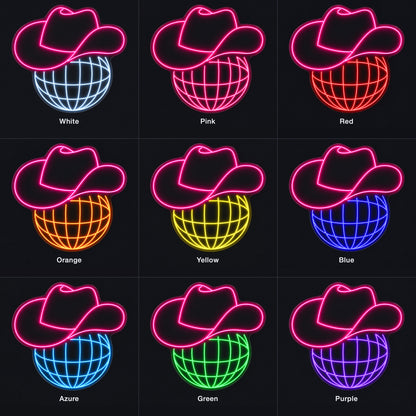 Cowboy Hat Disco Ball LED Neon Sign - nine-color grid