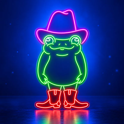 Cowboy Frog With Boots LED Neon Sign - advertising view