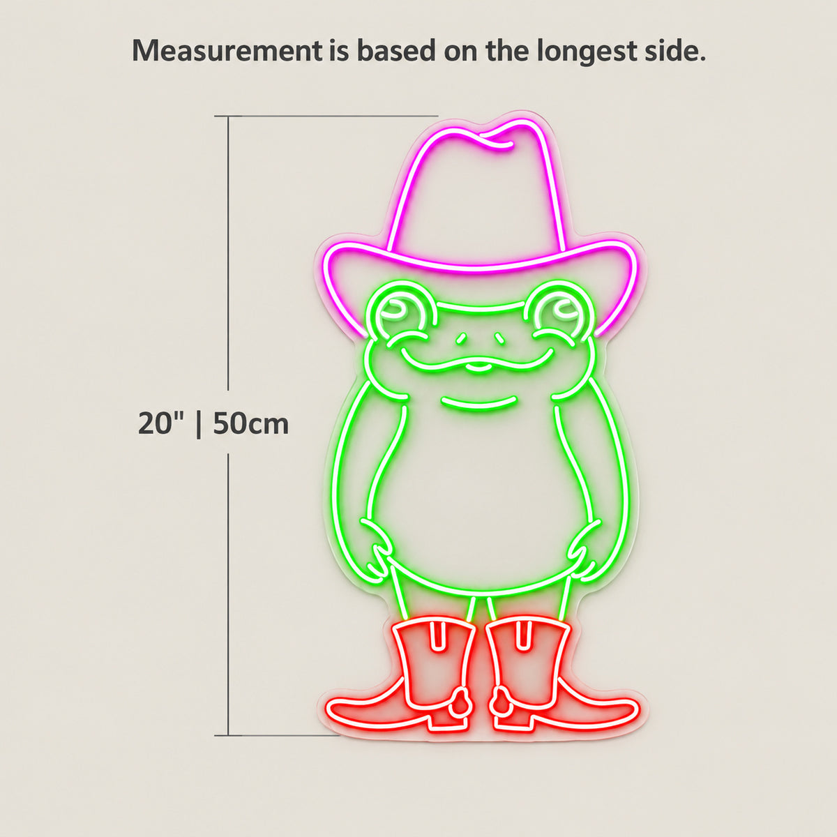 Cowboy Frog With Boots LED Neon Sign - size guide