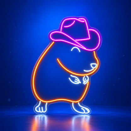 Cowboy Capybara Outline LED Neon Sign - advertising view