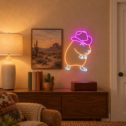 Cowboy Capybara Outline LED Neon Sign - lifestyle view