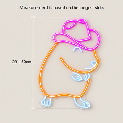 Cowboy Capybara Outline LED Neon Sign - size guide