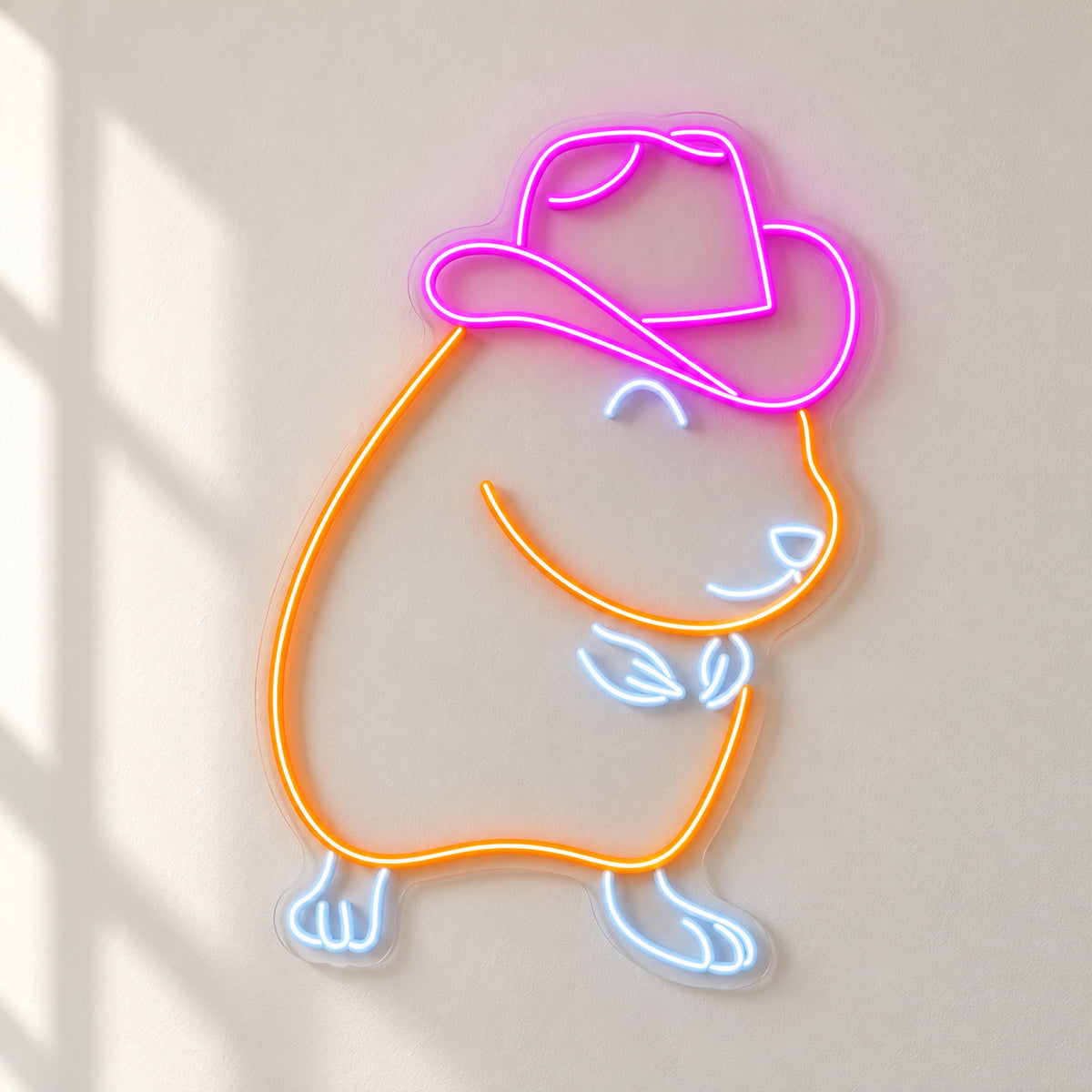 Cowboy Capybara Outline LED Neon Sign - natural light view