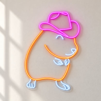 Cowboy Capybara Outline LED Neon Sign - natural light view