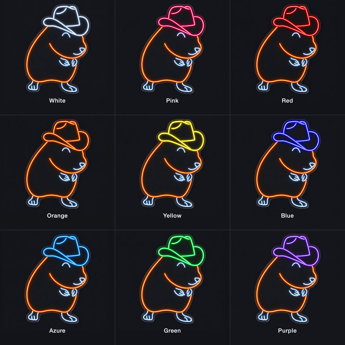 Cowboy Capybara Outline LED Neon Sign - nine-color grid