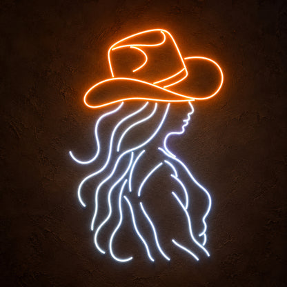Cowgirl Wavy Hair Profile LED Neon Sign - product hero