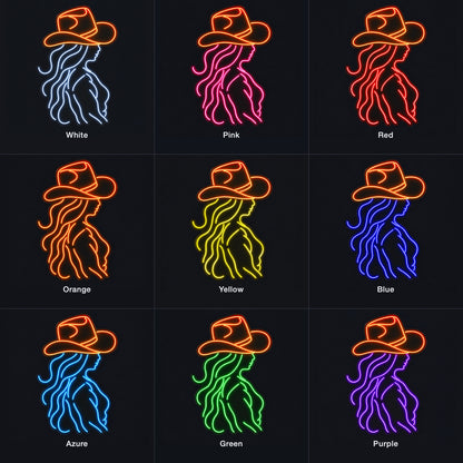 Cowgirl Wavy Hair Profile LED Neon Sign - nine-color grid
