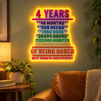 4 Years Of Being Sober LED Neon Sign - advertising view