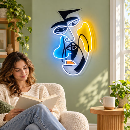 Abstract Cubist Face LED Neon Sign - lifestyle view