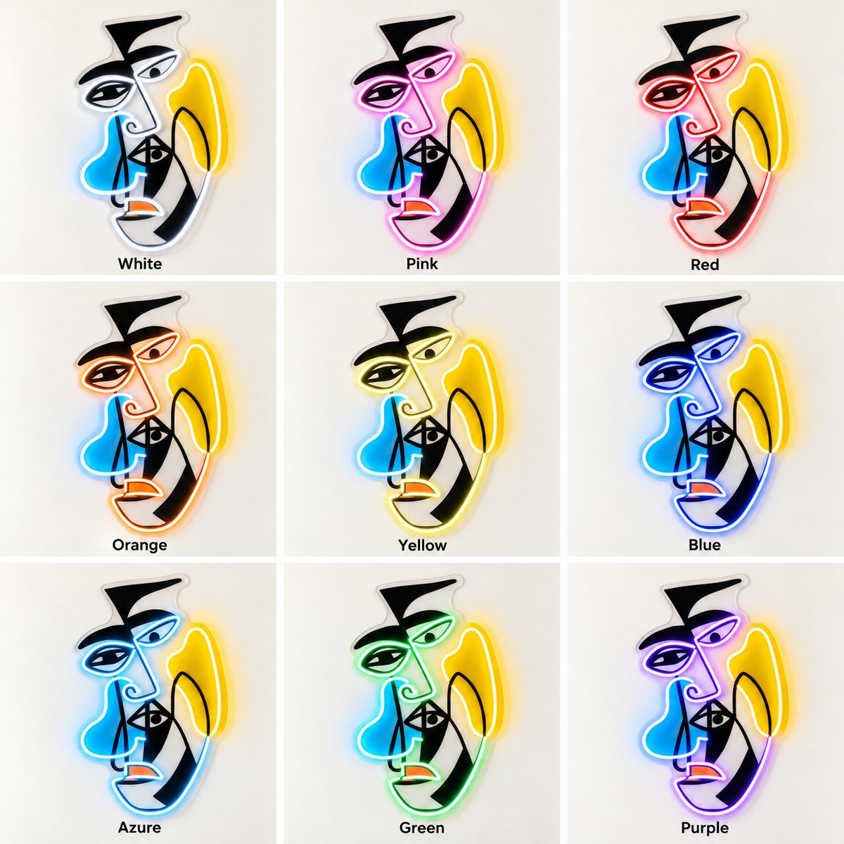 Abstract Cubist Face LED Neon Sign - nine-color grid