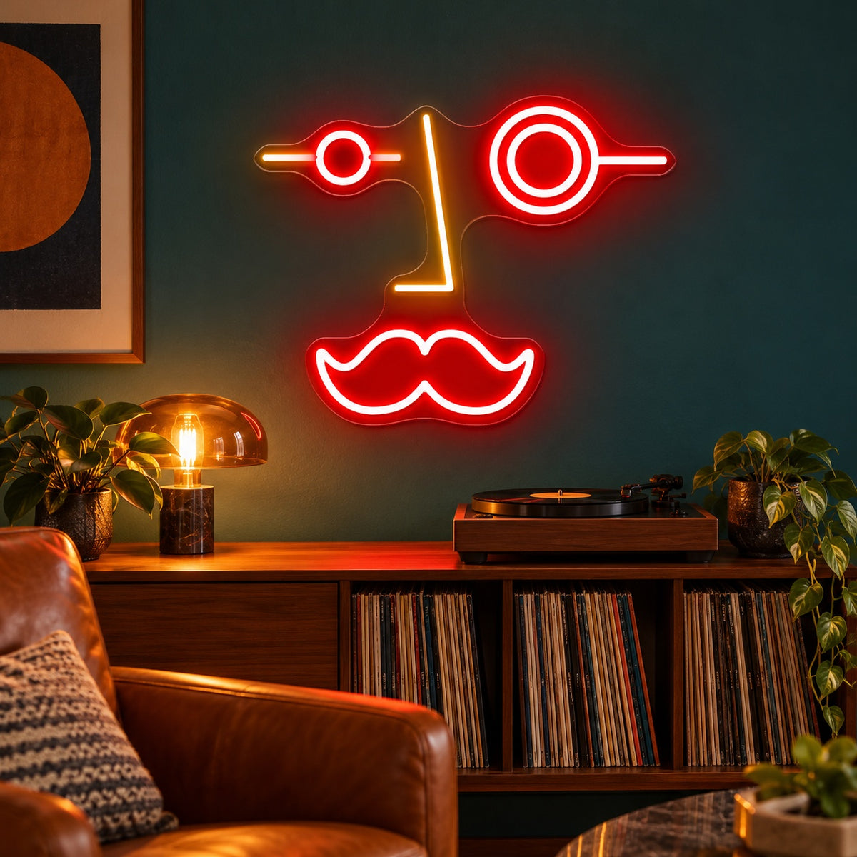 Abstract Mustache Face LED Neon Sign - advertising view