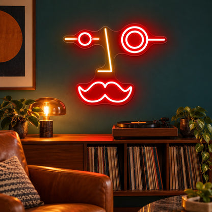 Abstract Mustache Face LED Neon Sign - advertising view