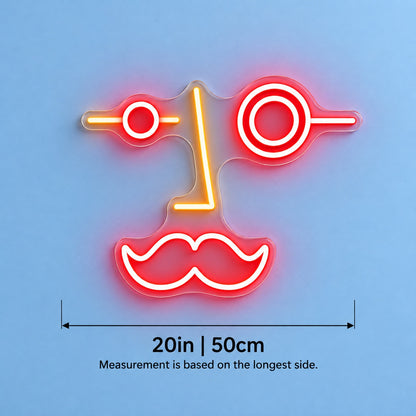 Abstract Mustache Face LED Neon Sign - size guide