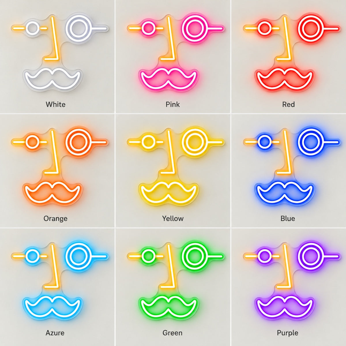 Abstract Mustache Face LED Neon Sign - nine-color grid