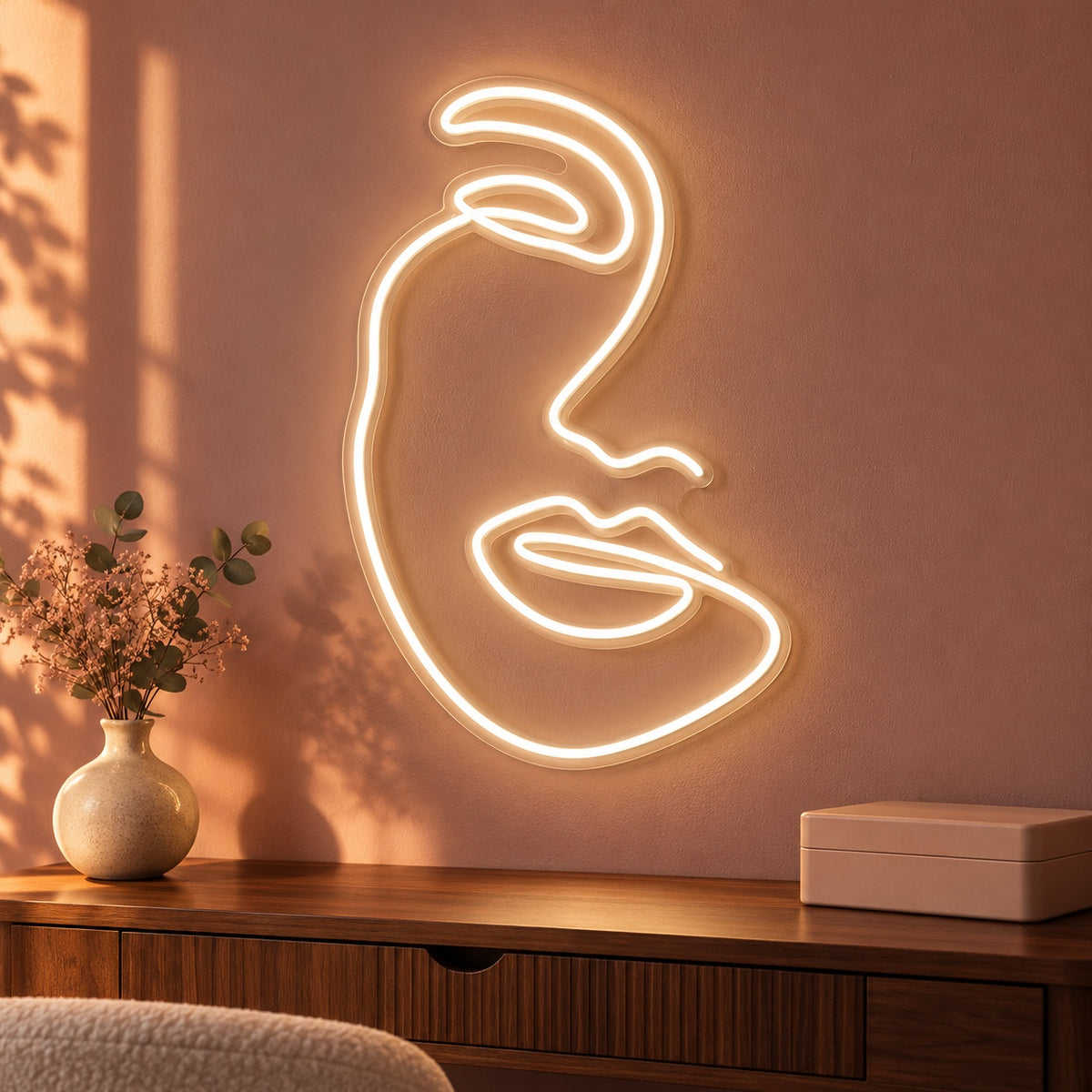 Abstract Woman Face LED Neon Sign - advertising view