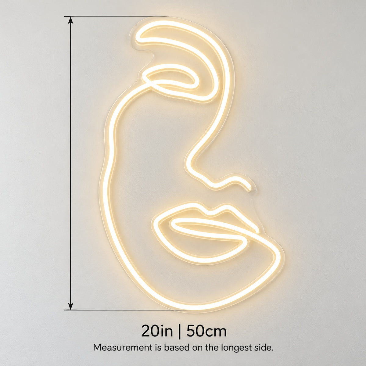 Abstract Woman Face LED Neon Sign - size guide