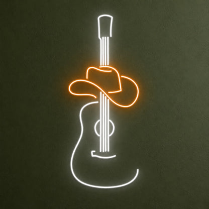 Acoustic Guitar with Cowboy Hat LED Neon Sign - product hero