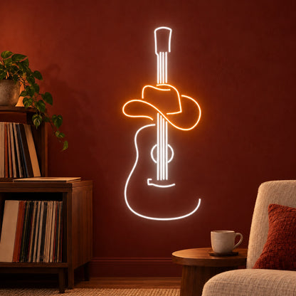 Acoustic Guitar with Cowboy Hat LED Neon Sign - advertising view
