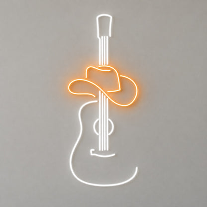 Acoustic Guitar with Cowboy Hat LED Neon Sign - natural light view