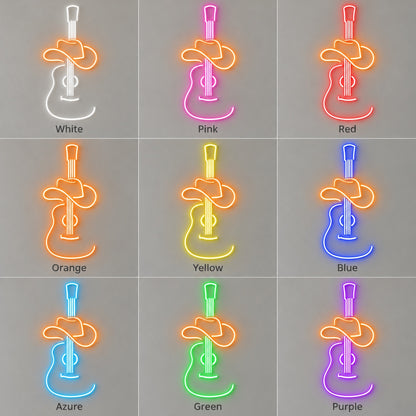 Acoustic Guitar with Cowboy Hat LED Neon Sign - nine-color grid
