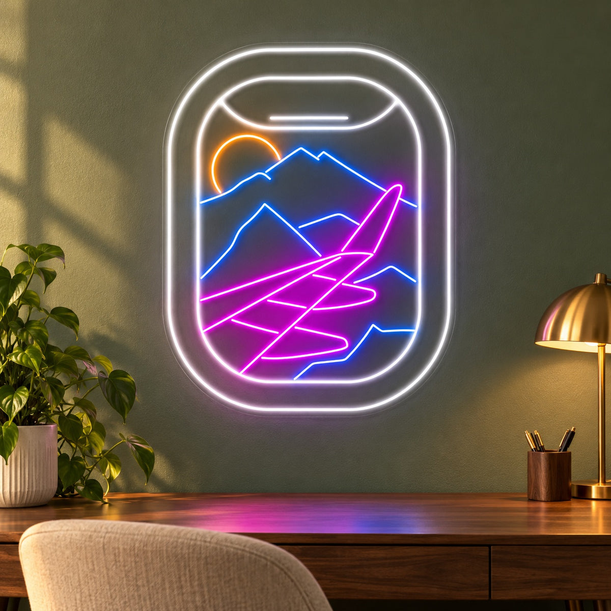 Airplane Window Mountain View LED Neon Sign - advertising view