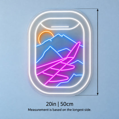 Airplane Window Mountain View LED Neon Sign - size guide