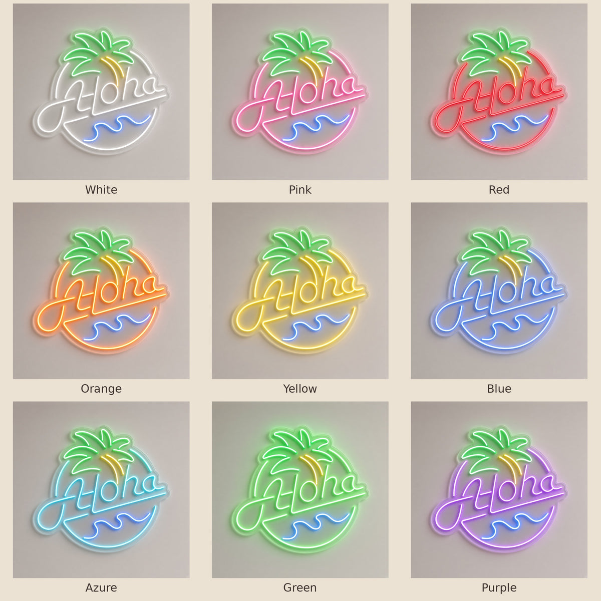Aloha LED Neon Sign - nine-color grid