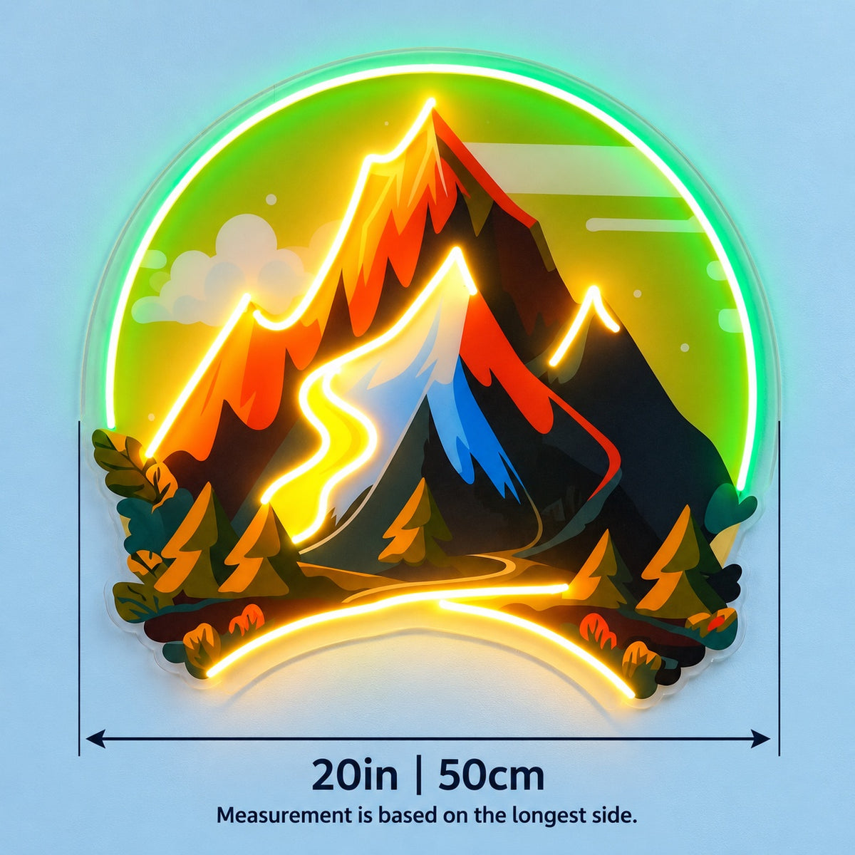 Alpine Mountain Forest LED Neon Sign - size guide