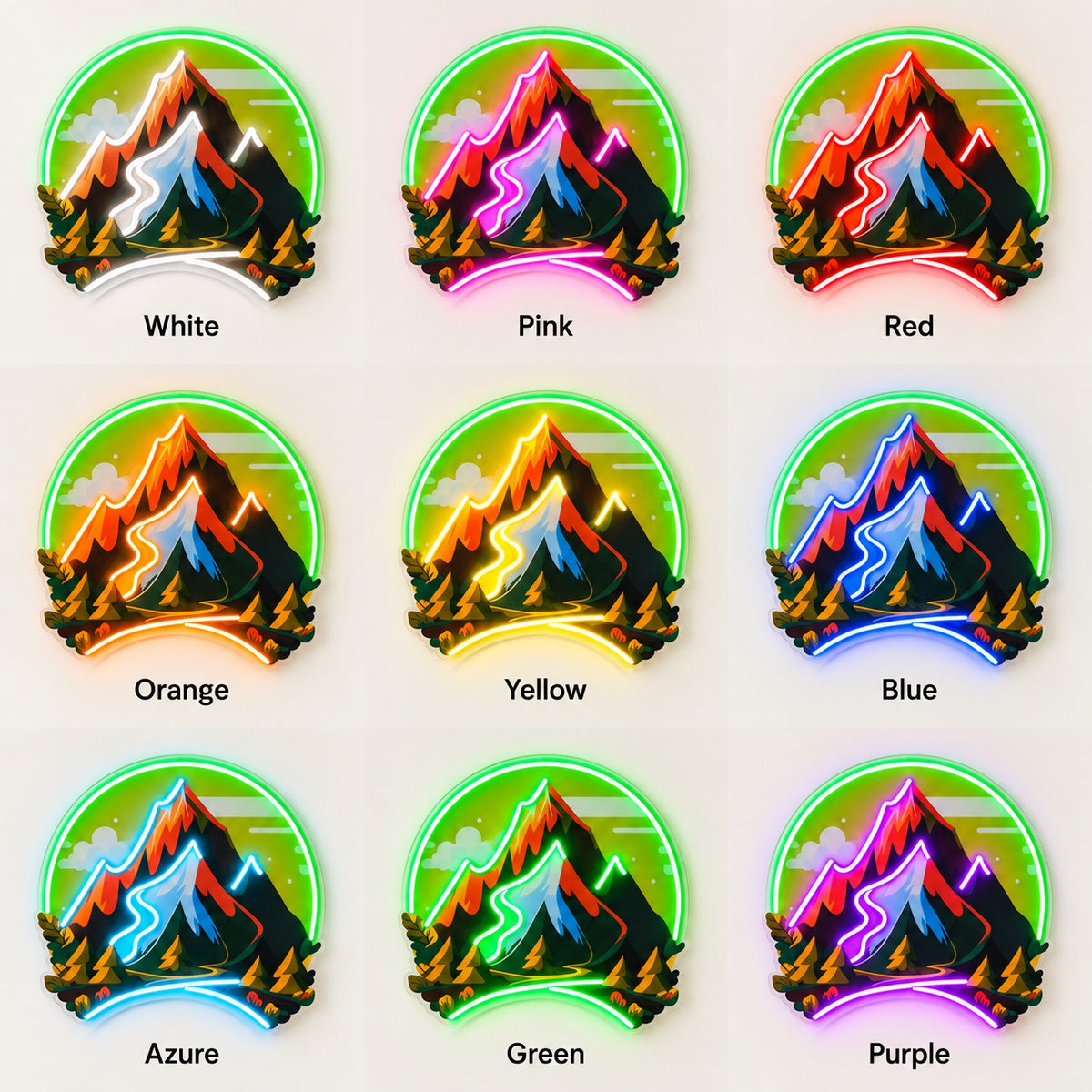 Alpine Mountain Forest LED Neon Sign - nine-color grid