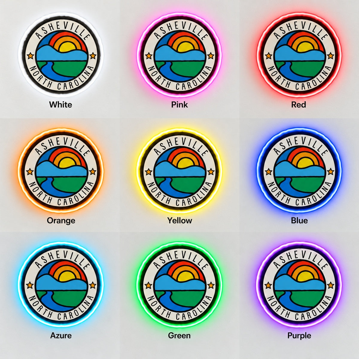 Asheville Mountain River LED Neon Sign - nine-color grid