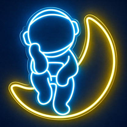 Astronaut On Crescent Moon LED Neon Sign - product hero
