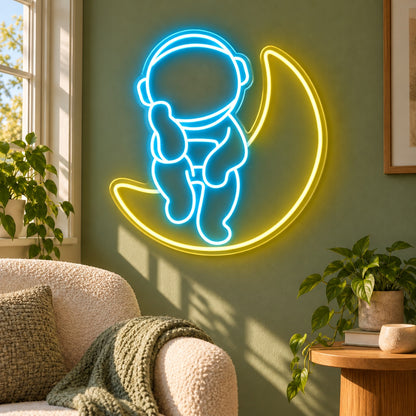 Astronaut On Crescent Moon LED Neon Sign - lifestyle view