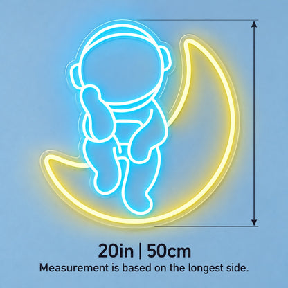 Astronaut On Crescent Moon LED Neon Sign - size guide