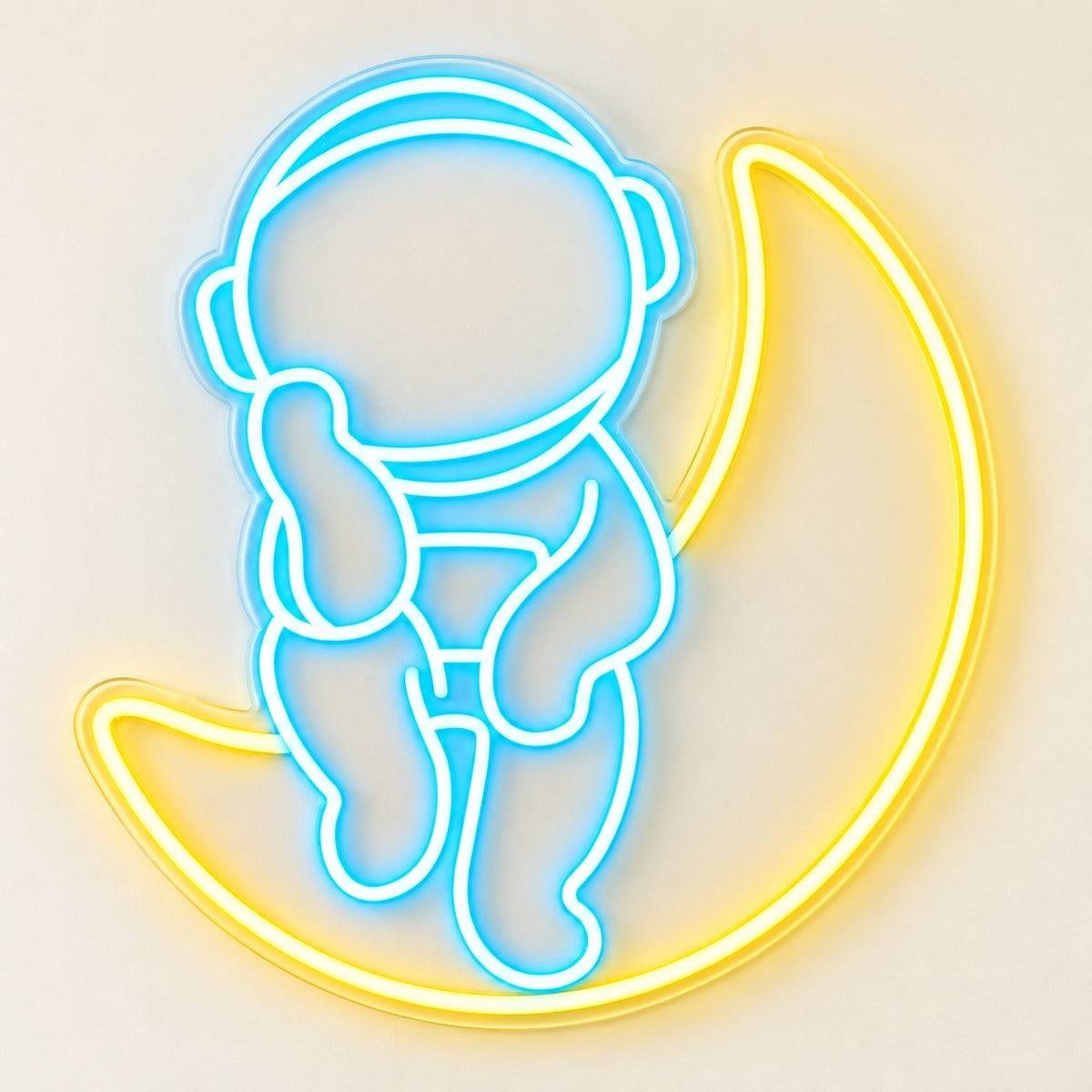 Astronaut On Crescent Moon LED Neon Sign - natural light view