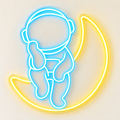 Astronaut On Crescent Moon LED Neon Sign - natural light view