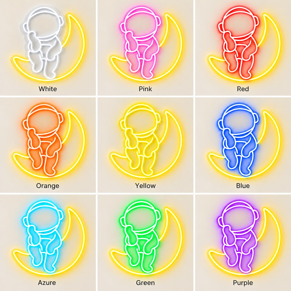 Astronaut On Crescent Moon LED Neon Sign - nine-color grid