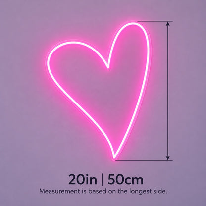 Asymmetric Heart LED Neon Sign - size guide