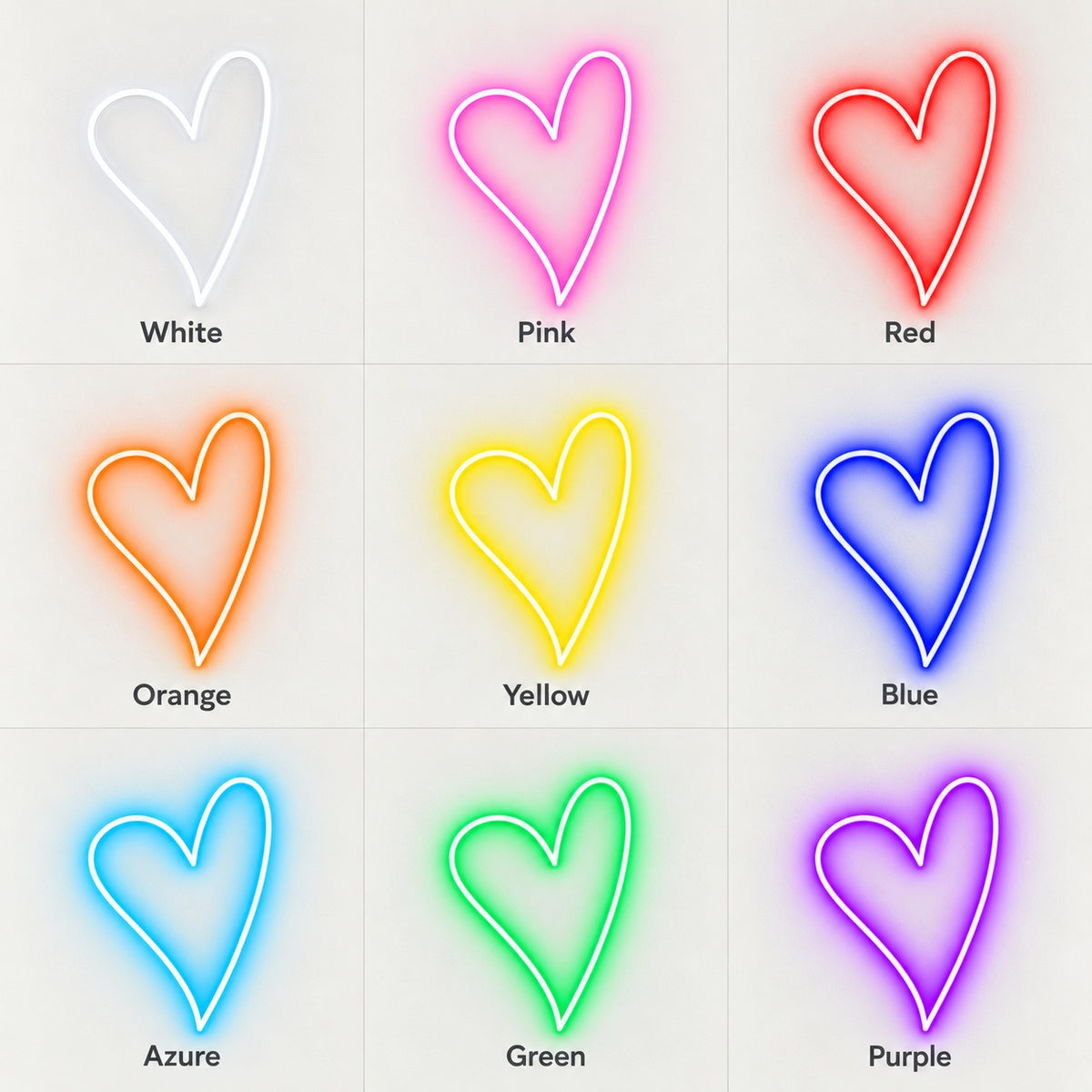Asymmetric Heart LED Neon Sign - nine-color grid