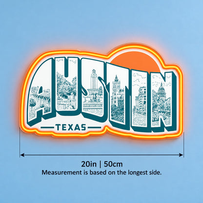 Austin Texas LED Neon Sign - size guide