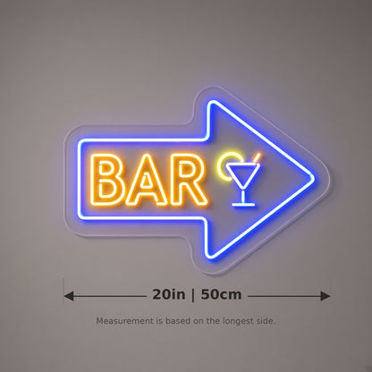 BAR Arrow Arrow Letters Martini Glass for Home Bar Pub LED Neon Sign - size guide