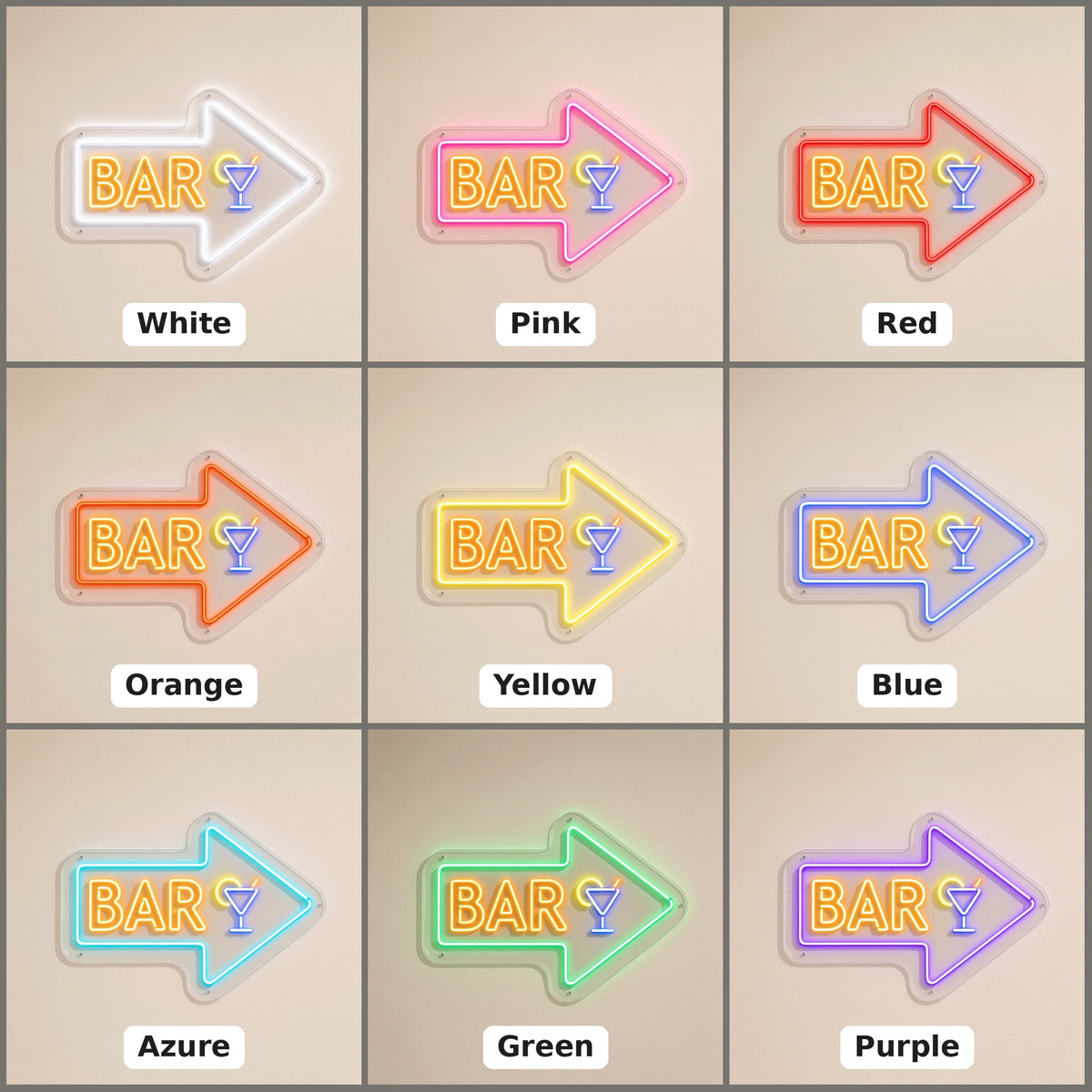 BAR Arrow Arrow Letters Martini Glass for Home Bar Pub LED Neon Sign - nine-color grid