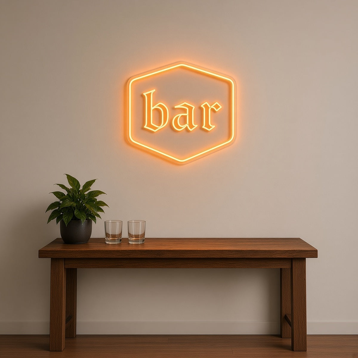 Bar Hexagon Lowercase Serif bar Light for Home Bar Pub Wall LED Neon Sign - lifestyle view