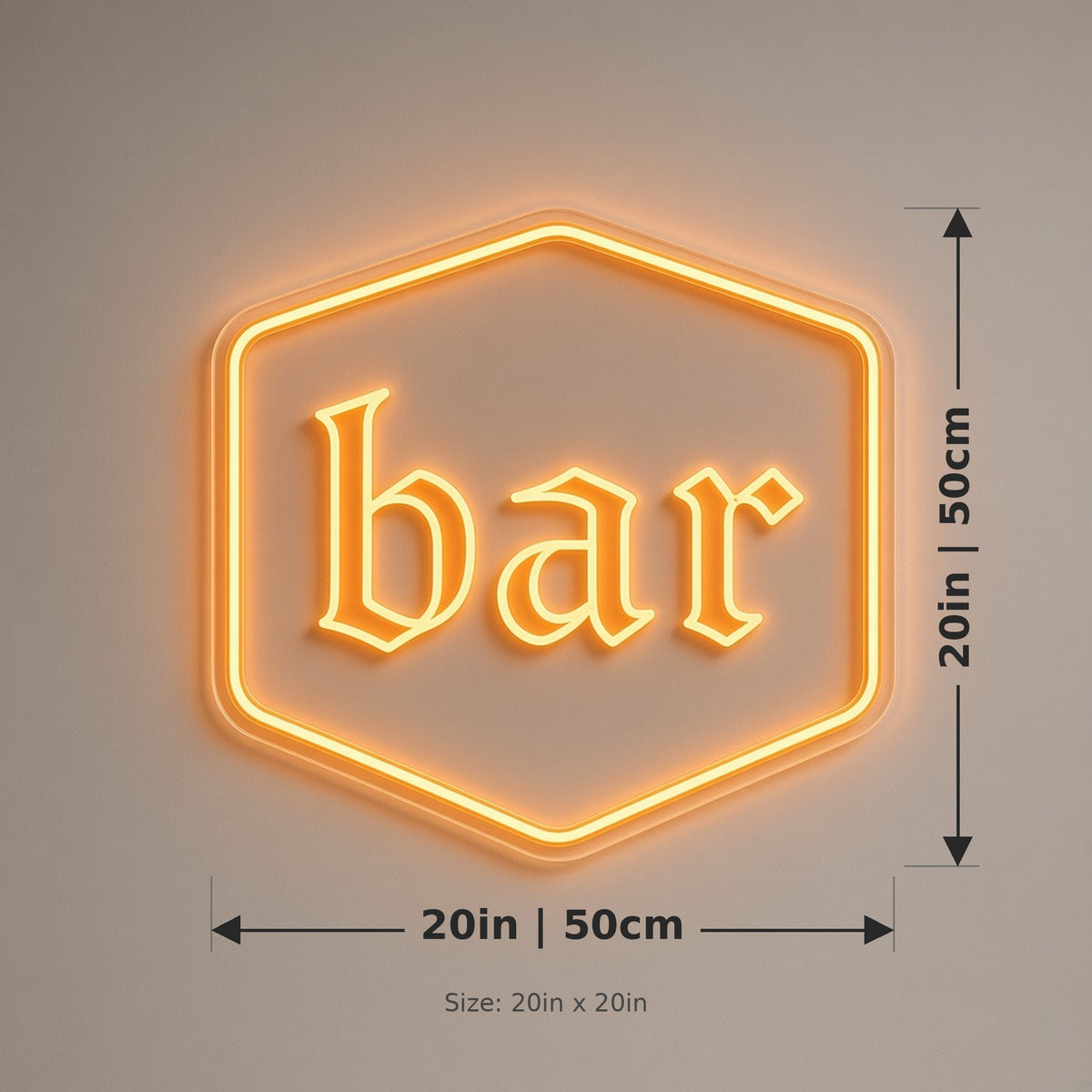 Bar Hexagon Lowercase Serif bar Light for Home Bar Pub Wall LED Neon Sign - size guide
