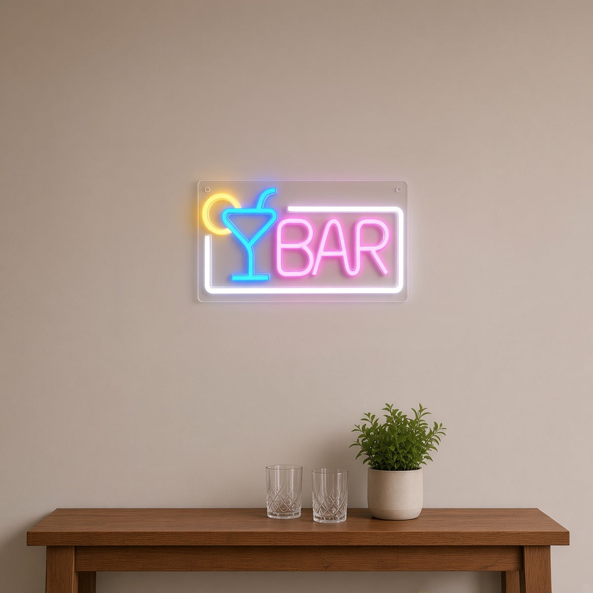 Bar BAR Cocktail Glass Lemon Framed Light for Home Pub LED Neon Sign - lifestyle view