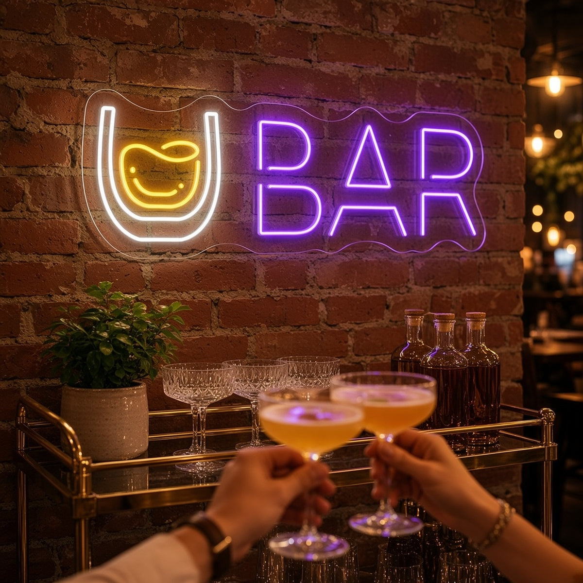 BAR Whiskey Glass Home Bar Wall Decor LED Neon Sign - advertising view