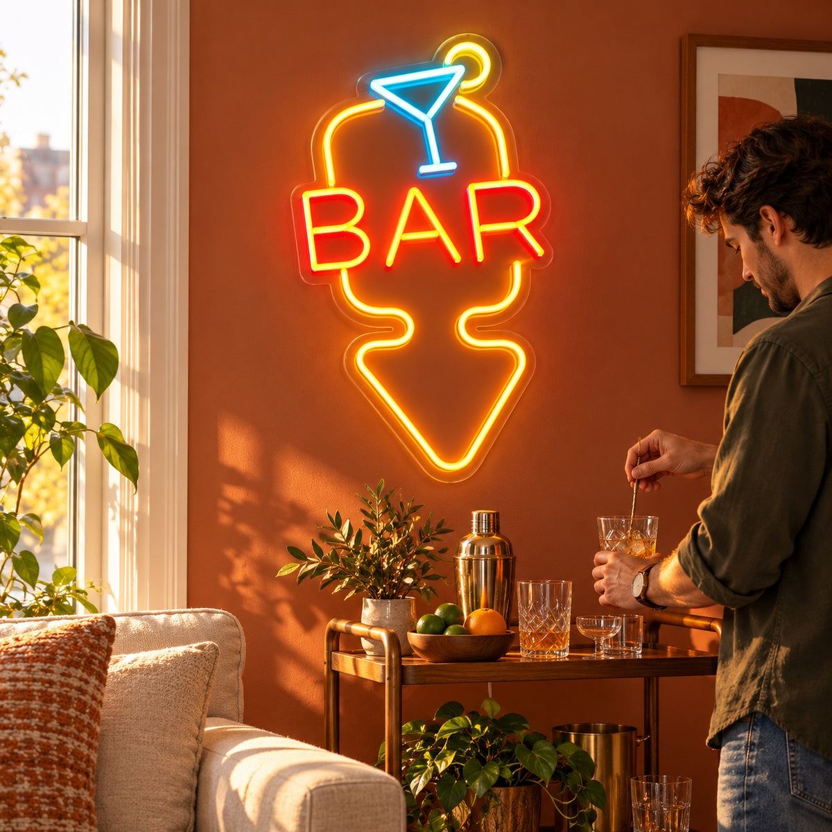 Bar Martini Glass Down Arrow LED Neon Sign - lifestyle view