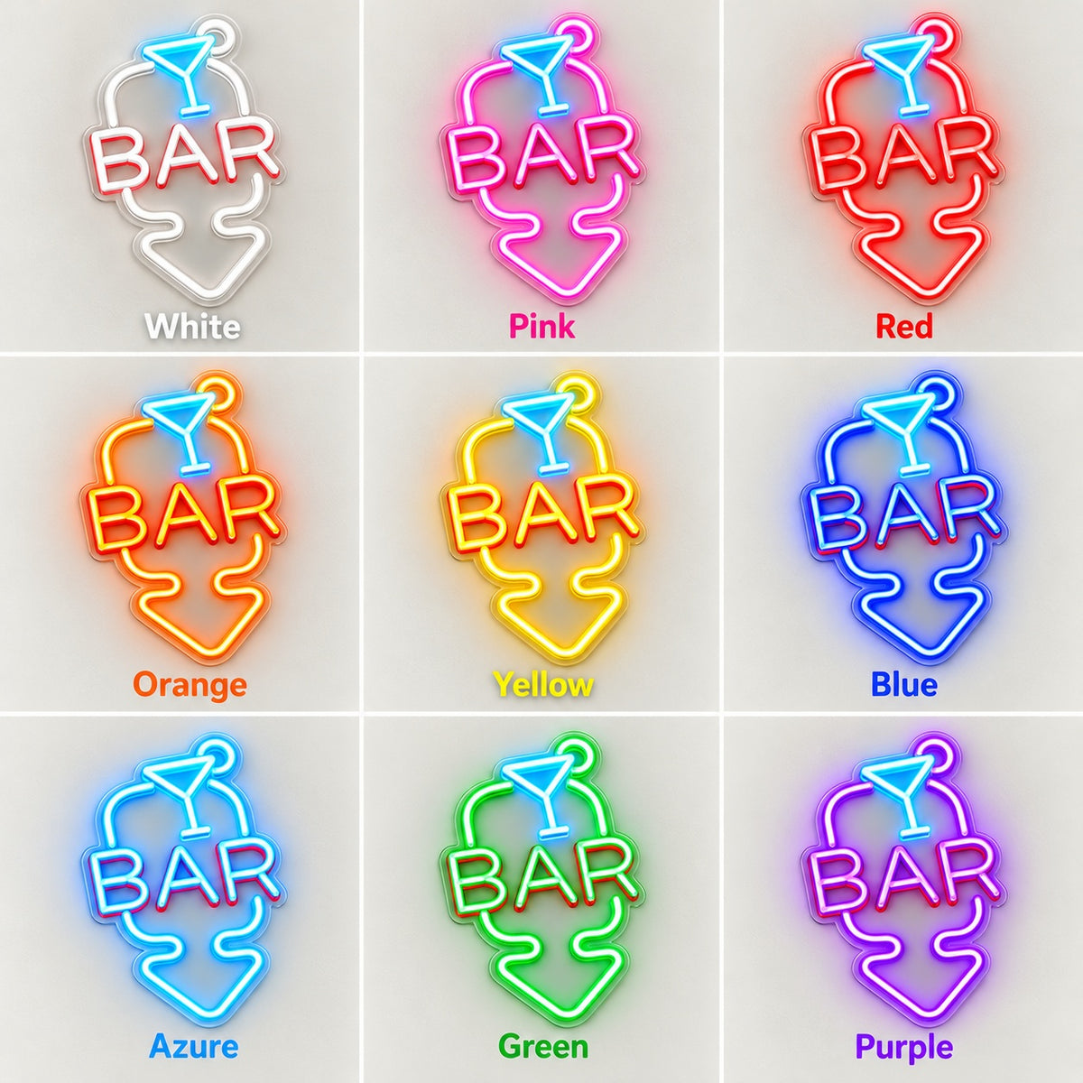 Bar Martini Glass Down Arrow LED Neon Sign - nine-color grid