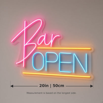Bar Open Bar OPEN Lines for Pub Home Bar LED Neon Sign - size guide